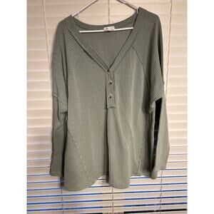 Andree by Unit Womens Green 1XL Button Front Long Sleeve Shirt Cottagecore